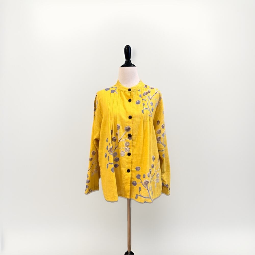 Mona Lisa Blouse 100% Cotton Lagenlook Tunic Yellow Floral India Women M L